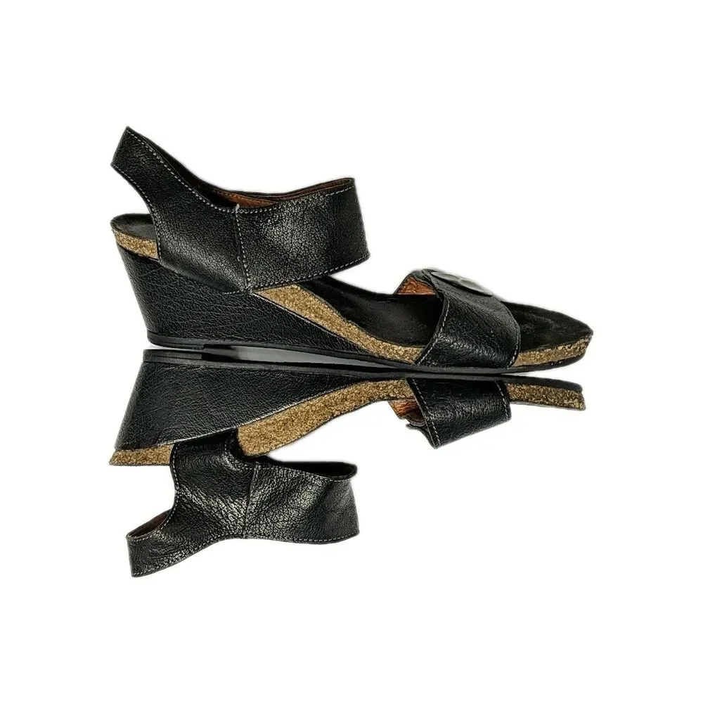 Taos Leather Wedge Sandals Style #3209 Women 40 Black Metal Detail US 9